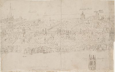 Panorama Londýna při pohledu ze Southwarku: Katedrála svatého Pavla, 1554 od Anthonis van den Wyngaerde
