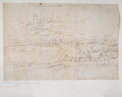 List studií paláců Hampton Court a Richmond a okolní krajiny od Anthonis van den Wyngaerde
