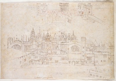 Studie paláce Oatlands a Hampton Court, c.1544 (pero a inkoust na papíře) od Anthonis van den Wyngaerde
