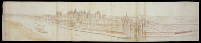 Pohled na palác Hampton Court od jihu, s řekou v popředí, 1558 (pero a hnědý inkoust a akvarely přes černou křídu) od Anthonis van den Wyngaerde