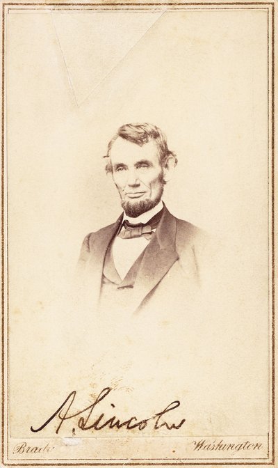 Abraham Lincoln, podepsaný carte-de-visite, 1864 od Anthony Berger