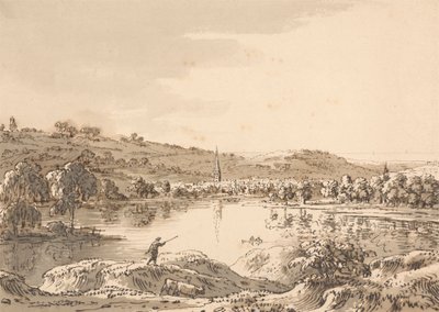 Vesnice při pohledu přes jezero od Anthony Devis