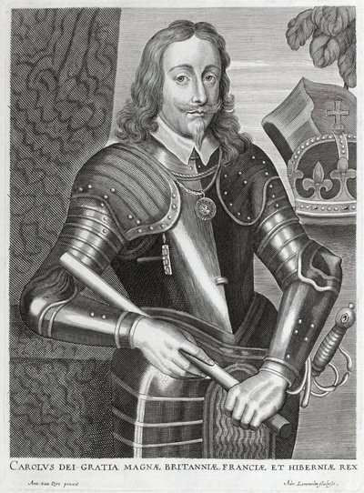 Charles z Boží milosti Velké Británie, Francie a Irska“ (čárová rytina) od Anthony van (after) Dyck