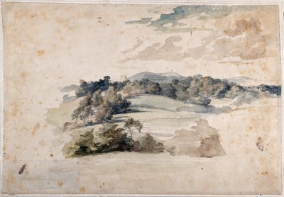 Anglická krajina luk a zalesněných kopců (tužka a akvarel na papíře) od Anthony van Dyck