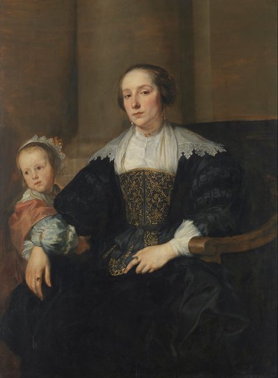 Německy: Bildnis der Anna van Thielen, Gattin des Malers Theodoor Rombouts, mit ihrer Tochter Anna Maria Portrét Anny van Thielen, manželky malíře Theodora Romboutse, s dcerou Annou Marií. od Anthony van Dyck
