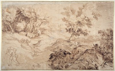 Krajina na způsob Tiziana (pero a inkoust na papíře) od Anthony van Dyck