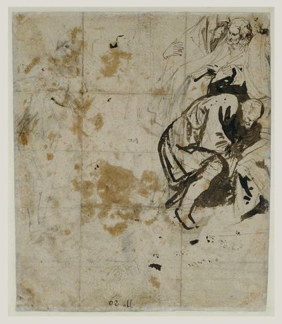 Partial Study of the Entombment (verso) (1617-18) (Černá křída, pero a hnědý inkoust, hnědá a načervenalá barva, červená a modrá křída a zvýraznění bílého kvaše) od Anthony van Dyck
