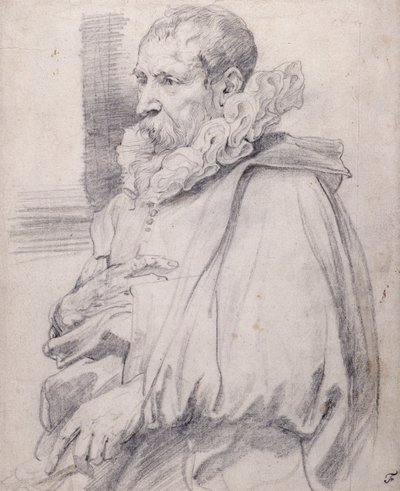 Pieter Brueghel mladší (černá křída na bílém papíře) od Anthony van Dyck