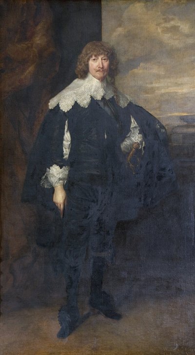 Portrét Williama Cavendishe, pozměněný modrým křídlem od Anthony van Dyck