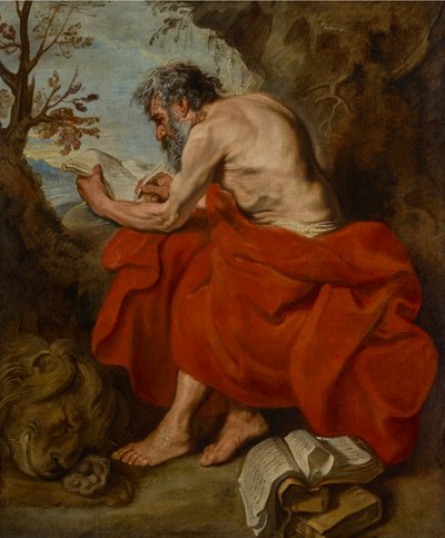 Svatý Jeroným jako poustevník v krajině, čtoucí od Anthony van Dyck