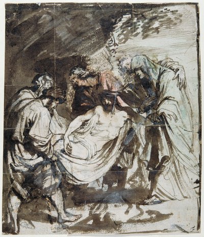 Study for the Entombment, c.1617-18 (pero a inkoust přes křídy s mytím a kvašem na papíře) od Anthony van Dyck
