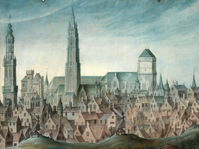 Detail portrétu Juana Parda II a jeho manželek Anny Ingenieulandtové a Marie Anchemantové od Anthuenis (1536 1613) Claeissins or Claeissens