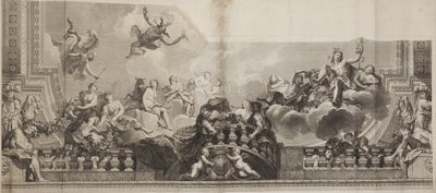 Návrh centrálního panelu stropu Velké galerie Palais Royal, vyrytý Nicolas Henri Tardieu (1674-1749) od Antoine (after) Coypel