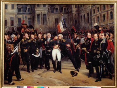 Abdikace 1814 - „“ Rozloučení Napoleona Bonaparta (1769-1821) s císařskou stráží na nádvoří Cheval Blanc ve Fontainebleau dne 20. 4. 1814““ Obraz Antoina Montforta (1802-1884) 19. století ne. 0,98 x 1,3 m od Antoine Alphonse Montfort