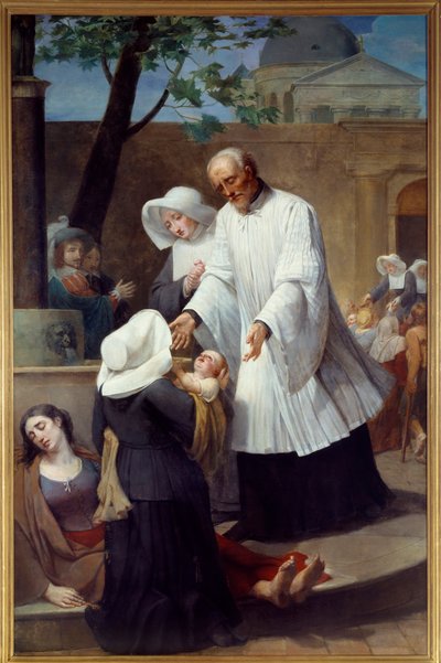 Svatý Vincent de Paul (1581 - 1660) pečující o pesticidy (St Vincent de Paul Helping the Plague Ridden). Obraz Antoina Ansiauxe (1764-1840). Nantes, Muzeum výtvarných umění od Antoine Ansiaux