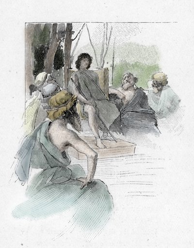 Odyssea z Homéra: Zpěv II: Telemaque znovu sjednocuje shromáždění starověkých Řeků a naslouchá řeči Egyptia, jehož syn Antiphus odešel s Odysseem (Homérova Odyssea: Telemachus svolává shromáždění občanů Ithaky, aby prodiskutovali, co je třeba udělat od Antoine Calbet