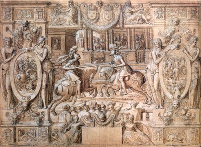 Turnaj u příležitosti sňatku Kateřiny Medicejské (1519-89) a Henriho II. (1519-59) v roce 1533 (pero a papír) od Antoine Caron