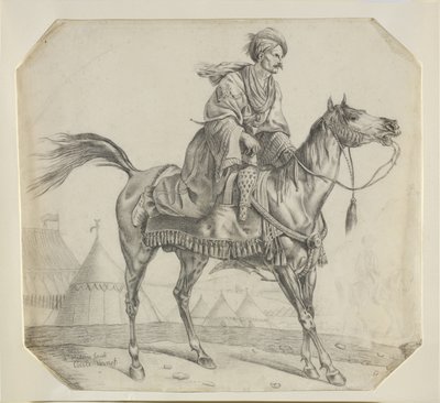 Mameluke nasedající na svého koně (černá křída na papíře) od Antoine Charles Horace Vernet