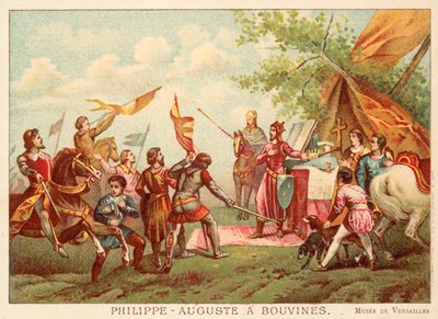 Philip Augustus z Francie v Bouvines, 1214 (chromolitho) od Antoine Charles Horace Vernet