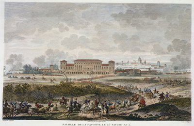 Bitva u La Favorite, 25 Nivose, rok 5 (leden 1797), vyrytý Jean Duplessi-Bertaux (1747-1819) (akvatinta) od Antoine Charles Horace Vernet