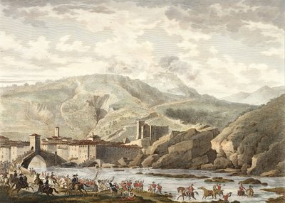 Bitva u Millesima, 25. germinál, 4. rok (duben 1796), rytina Jean Duplessi-Bertaux (1747-1819) (akvatinta) od Antoine Charles Horace Vernet