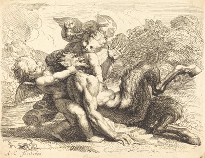 Pan Overcomed od Putti od Antoine Coypel