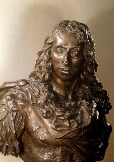 Bronzová busta Ludvíka II. Bourbonského, prince z Conde známého jako Grand Conde (1621-1686) (Bourbon-Conde). Socha Antoina Coysevoxe (1640-1720) 17. století. od Antoine Coysevox