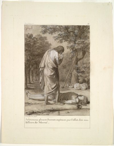 Aristomenes truchlí nad Sokratovou smrtí z očarování Meroë (z knihy 1 Apuleia, „Zlatý osel“) od Antoine Denis Chaudet