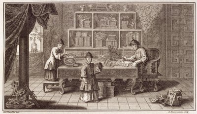 Čínský kaligrafický obchod, z účtu nizozemského velvyslanectví v Číně, vyryl A. Maisonneuve, asi 70. léta 16. století od Antoine Humblot