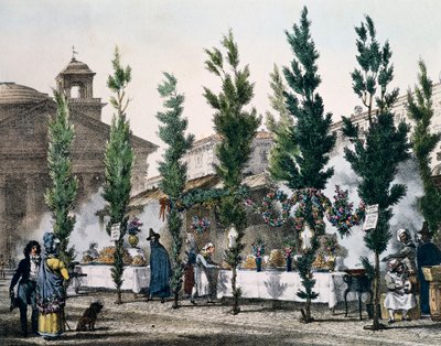 Fritézy v Pantheonu během svátku svatého Josefa, rytina Antoine Jean-Baptiste Thomas (1791-1834) z Un an a Rome et dans ses environs (Jeden rok v Římě a okolí), Francie od Antoine Jean Baptiste Thomas