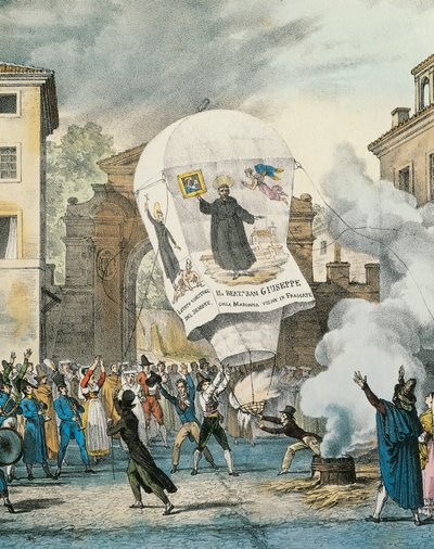 Horkovzdušný balón pro Den San Giuseppe v Římě, Antoine-Jean-Baptiste Thomas (1791-1833), tisk. Detail. Itálie od Antoine Jean Baptiste Thomas