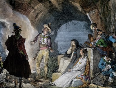 Loupežnické doupě, Jean-Baptiste-Antoine Thomas (1791-1834) z Un an a Rome, litografie od Antoine Jean Baptiste Thomas
