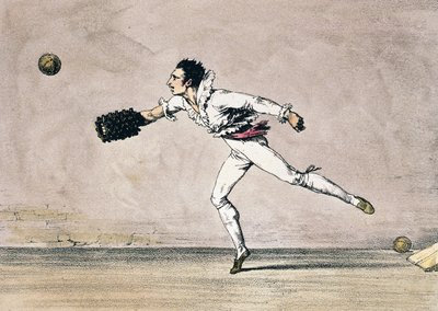 Míčová hra, Antoine Jean-Baptiste Thomas (1791-1834), barevná litografie z Jednoho roku v Římě a okolí od Antoine Jean Baptiste Thomas