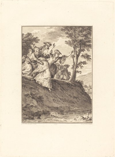 Spěchá za ním od Antoine Jean Duclos after Jean Michel Moreau