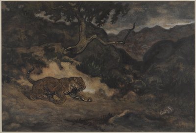 Jaguar Discovering a Snake, c.1840 (wc na papíře) od Antoine Louis Barye