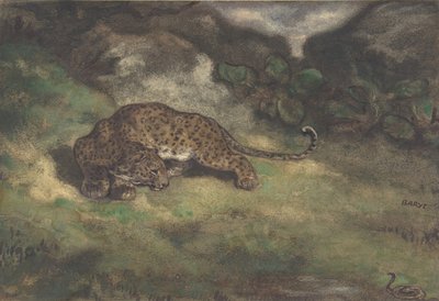 Leopard a had, 1810-75 (wc na položený papír) od Antoine Louis Barye
