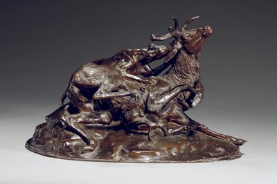 Jelen sražený dvěma chrty (bronzový) od Antoine Louis Barye