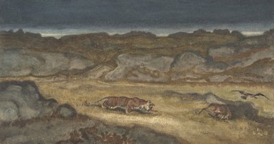 Tygr pronásleduje kořist, . od Antoine Louis Barye
