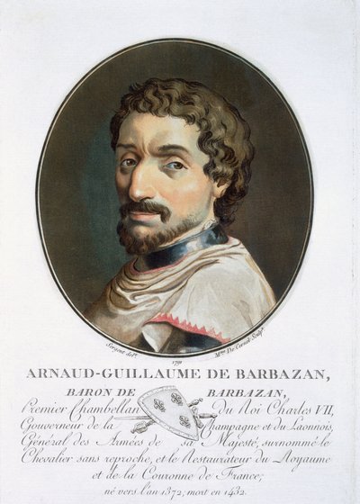 Arnaud-Guillaume, baron de Barbazan, z „Portréty velkých mužů, slavných žen a památných předmětů Francie, hrob a barevné tisky“, vydal Pierre Blin, 1786-92, Paříž (colo od Antoine Louis Francois Sergent Marceau
