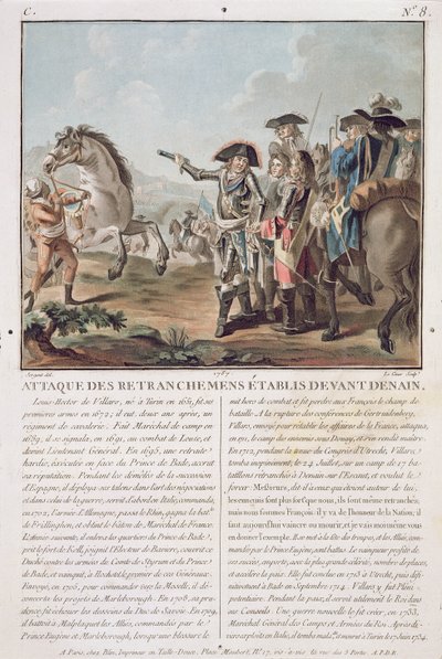 Útok na zákopy založené před Denainem, 1712, vyryl Louis Le Coeur (fl. 1780-1800), 1787 od Antoine Louis Francois Sergent Marceau