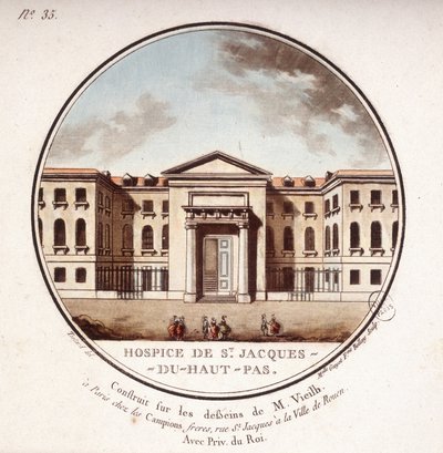 Hospic de Saint Jacques Du Haut Pas postavený podle výkresů Vieilb, nyní nemocnice Cochin, Paříž. V malebných pohledech na hlavní budovy Paříže od seržanta od Antoine Louis Francois Sergent-Marceau