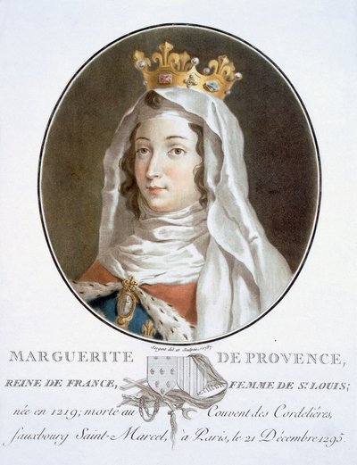 Marguerite de Provence, z Portréty velkých mužů, slavných žen a památných předmětů Francie, ryté a tištěné barevně, vydal Pierre Blin, 1786-92, Paříž (barevná rytina) od Antoine Louis Francois Sergent Marceau