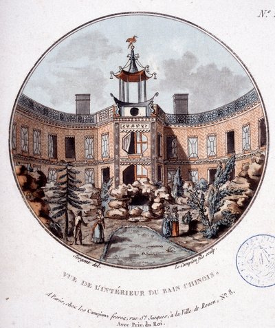 Pohled na interiér čínské lázně v Paříži. V malebných pohledech na hlavní budovy Paříže od seržanta od Antoine Louis Francois Sergent-Marceau