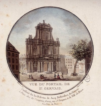 Pohled na portál Saint Gervais, postavený podle výkresů architekta Jacquese Desbrossese, Paříž. V malebných pohledech na hlavní budovy Paříže od seržanta od Antoine Louis Francois Sergent-Marceau