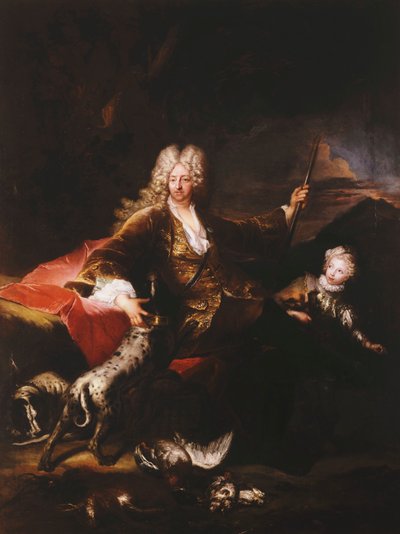 Portrét Marchese Paola Corbelliho, celovečerní, sedící na břehu na okraji lesa, 1709 od Antoine Pesne
