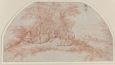Fête Galante se sokolníky od Antoine Watteau