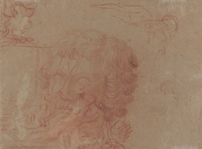 Figurové skici a kopie po vytesané hlavě [verso] od Antoine Watteau