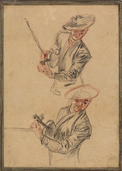 Dvě studie houslisty ladícího svůj nástroj od Antoine Watteau
