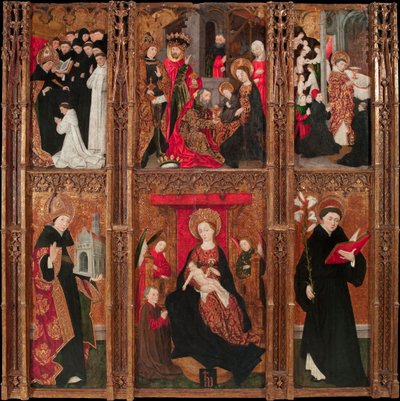 Retable de la vierge, svatý Augustin a svatý Nicolas de Tolentino - oltářní obraz Panny Marie, svatého Augustina a svatého Mikuláše z Tolentina - Antoine de Lonhy (1446-1490) Tempera a olej na dřevě 1462 Museu Nacional d