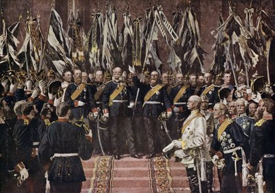 Pruský král Wilhelm I. prohlásil císařem sjednoceného Německa, Versailles, Francie od Anton Alexander von (after) Werner